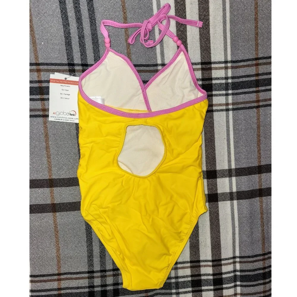 Girls One Piece Halter Bathing Suit, Sunshine Zone - Picture 3 of 5